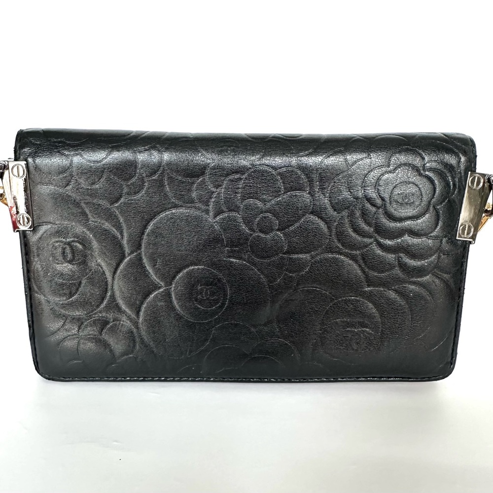 CHANEL Black Floral Embossed Wallet on Chain - Picture 2 of 12